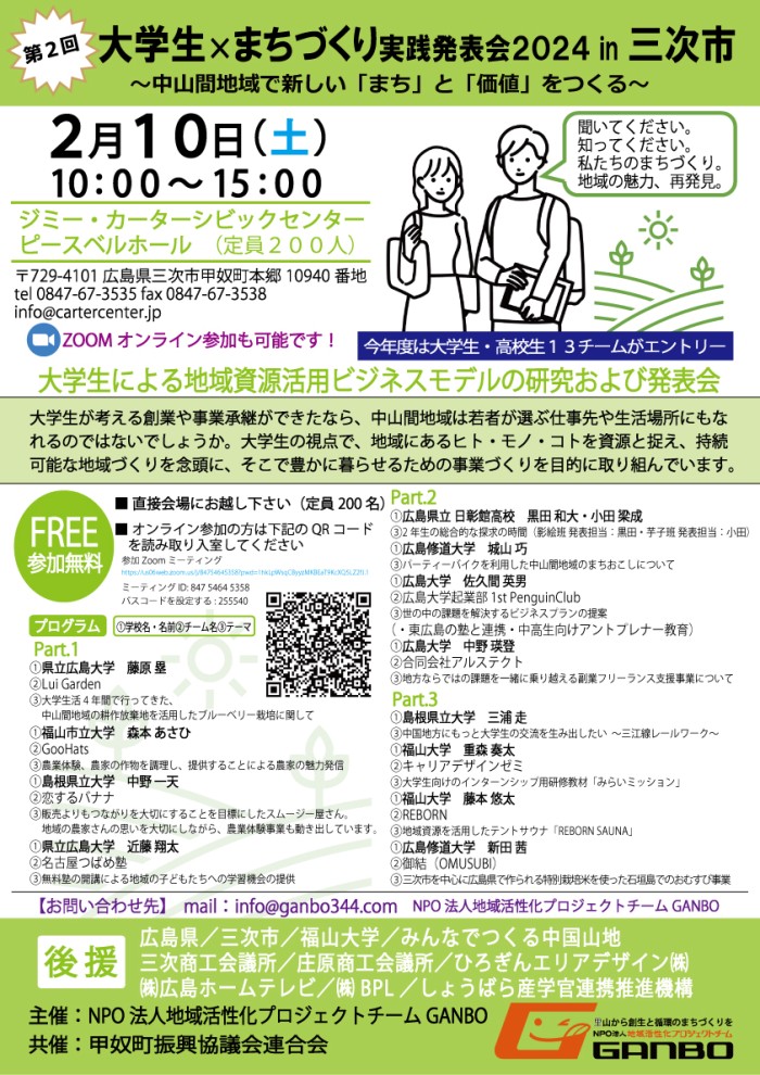 2月10日開催 第2回 大学生×まちづくり実践発表会